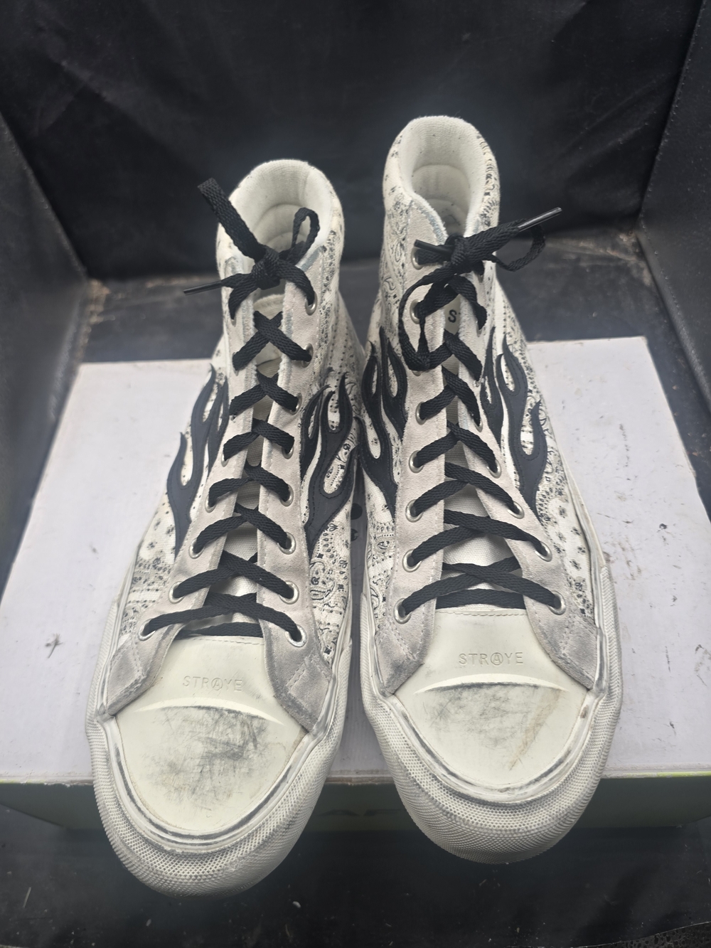 Straye White High-Top Sneakers with Black Flame Detail